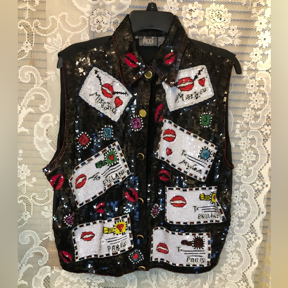 Vintage 90s Love Letters Beaded Vest